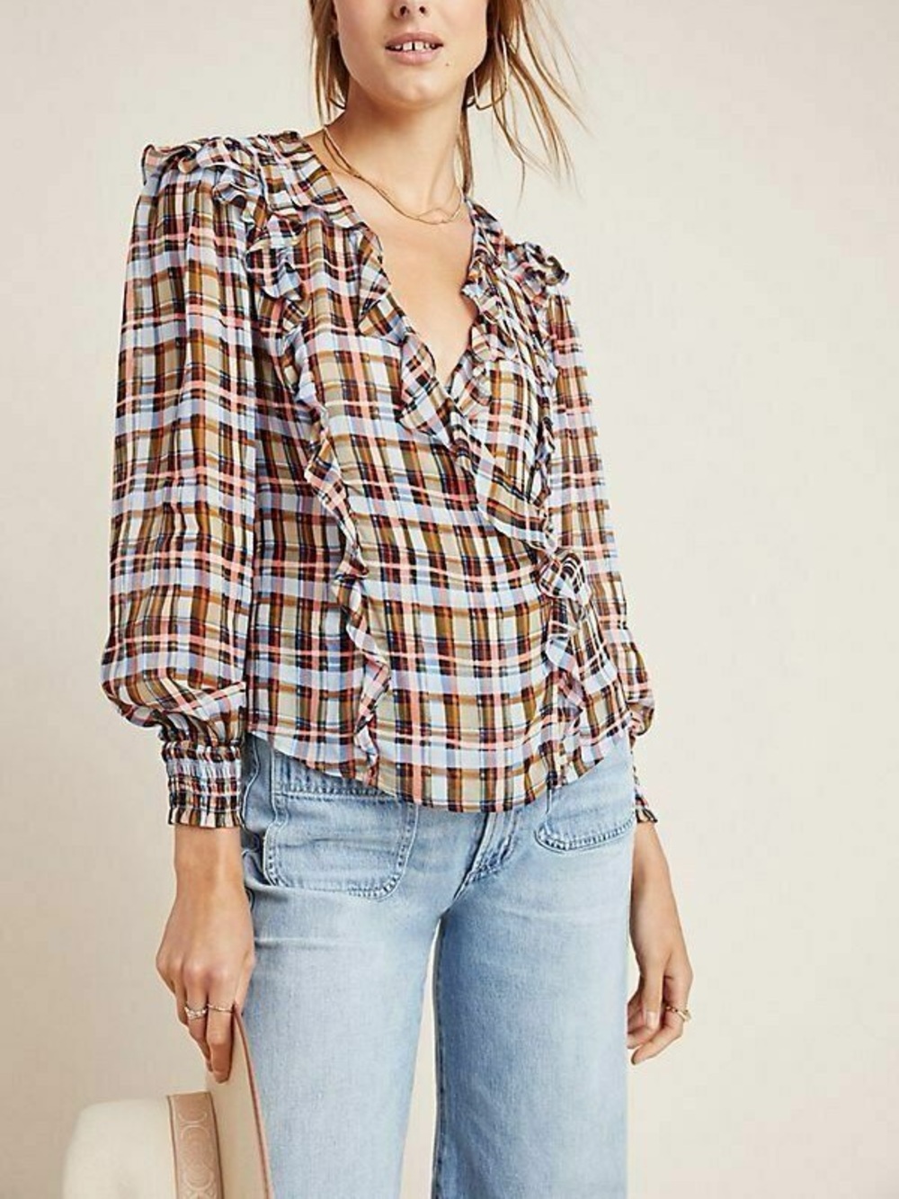 Maeve x Anthropologie Laila Crepe Plaid Ruffled Blouse 4 Cottagecore Farmhouse